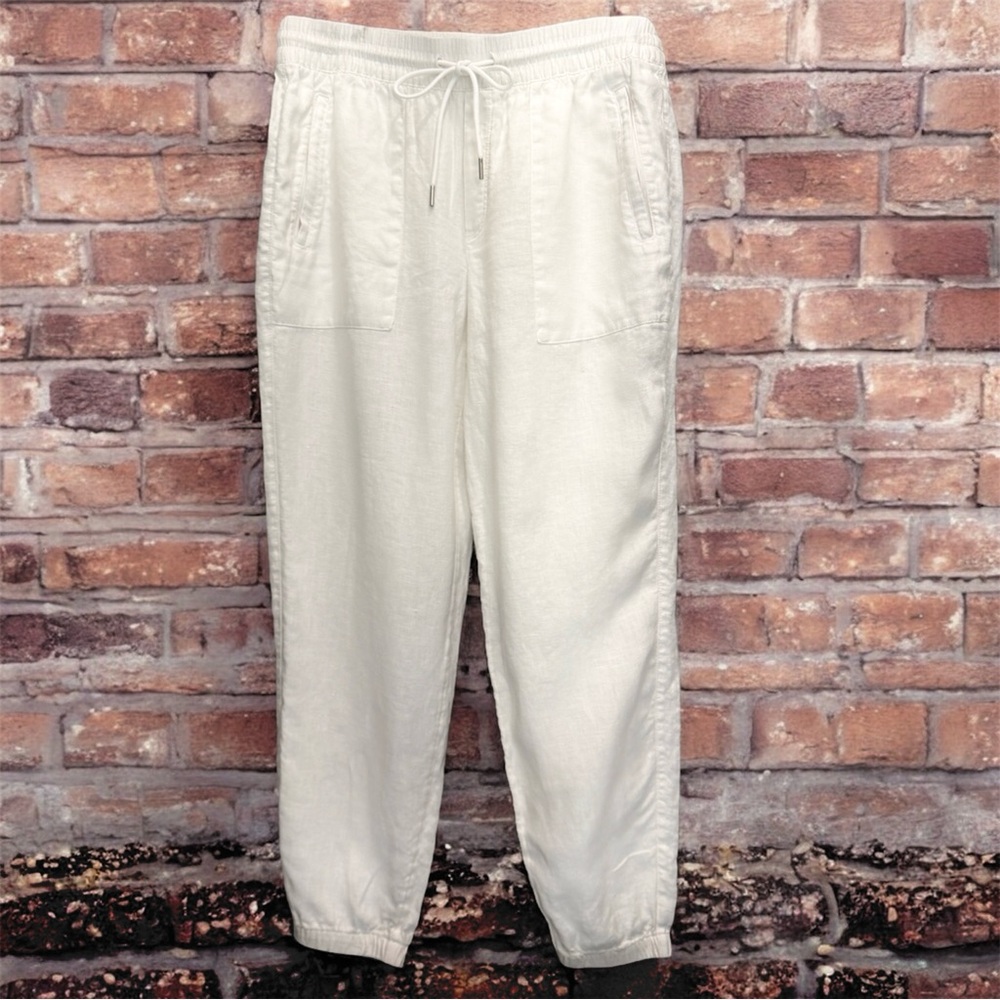 Athleta Cabo Linen Joggers Size 10 Natural White
